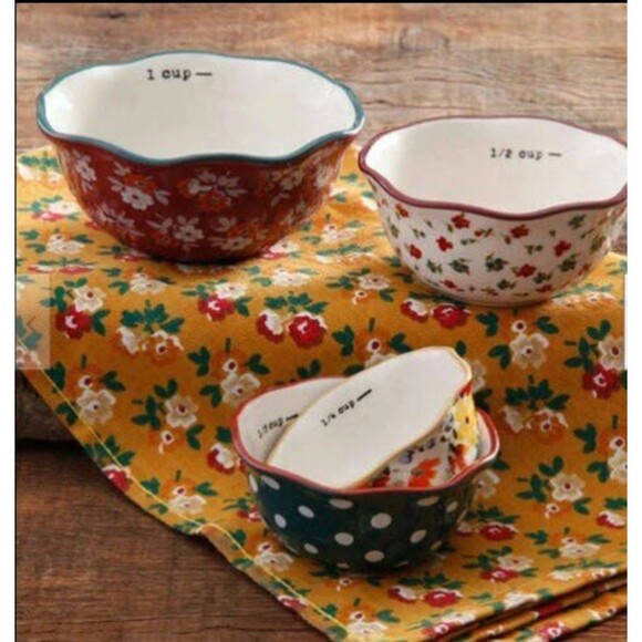 The Pioneer Woman Nesting Measuring Bowl Set 4 piece Fall Flowers Stoneware - Picture 1 of 12